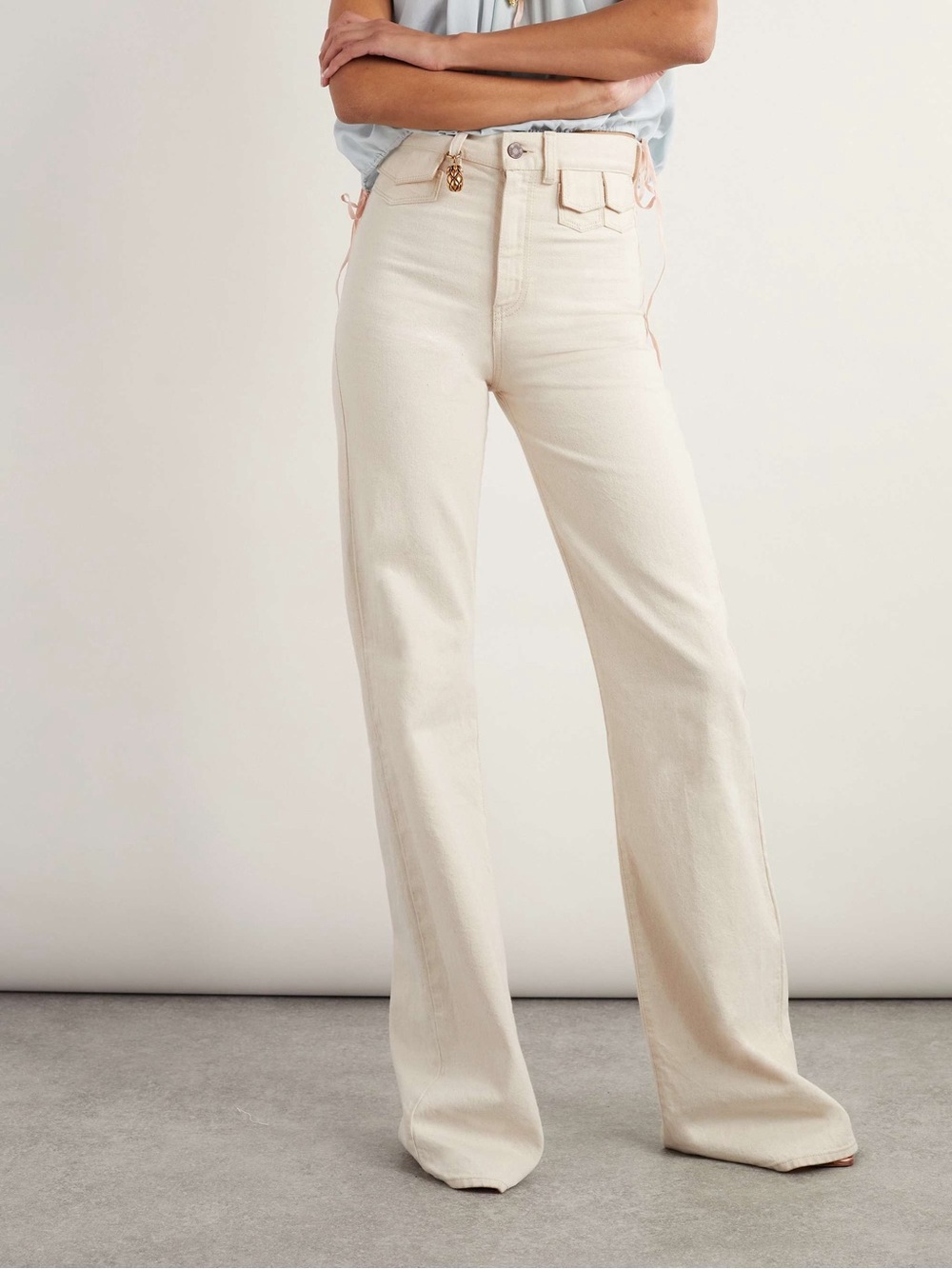 Chloe Cream High-Rise Flared Jeans